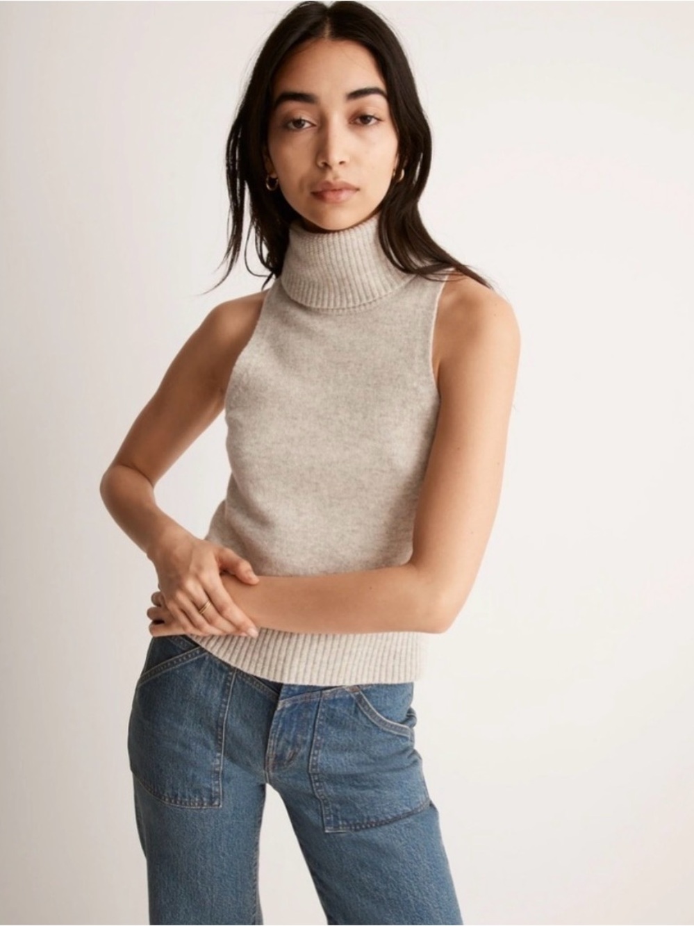 Madewell Hallowell Sleeveless Turtleneck Wool Blend Sweater Grey Taupe Small